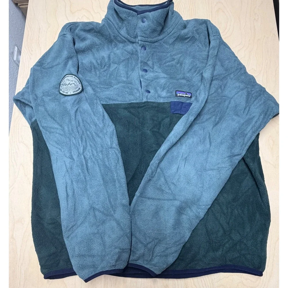 Patagonia Synchilla Fleece Pullover Men Large Blue Green Snap reí conservation